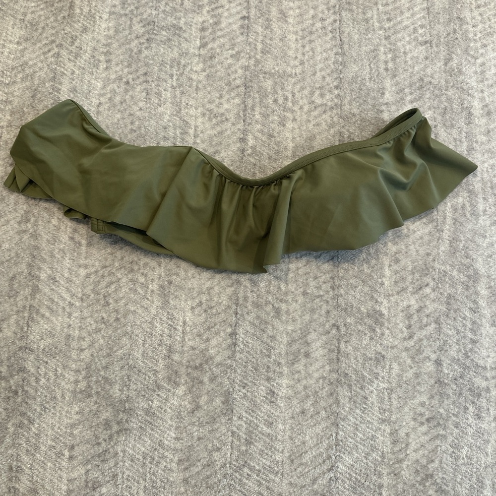 Hollister Olive Green Ruffle Off-Shoulder Bikini Top
